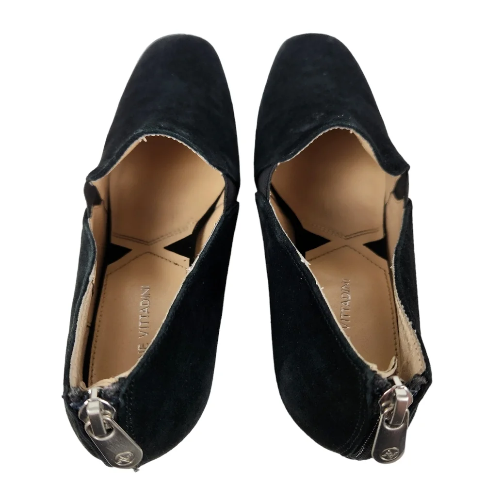 Adrienne Vittadini Lave Black Suede Leather Shootie Heeled Shoes Women's Size 10